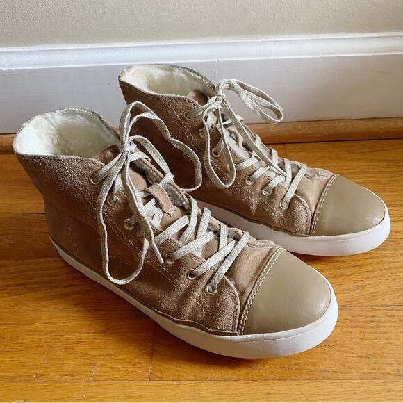 Kate Spade | Lendal High Top Sneakers Shoes Lace-Up Suede Sherpa Tan Size 7 - Picture 3 of 10